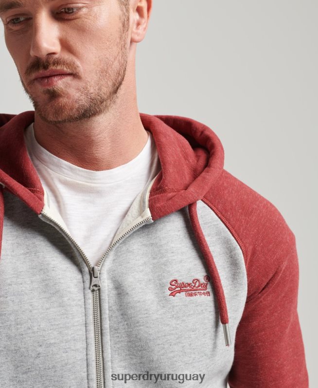 uy Superdry hombres sudadera con capucha y cremallera de béisbol con logo esencial de algodón orgánico gris claro DT2N8Z498 ropa