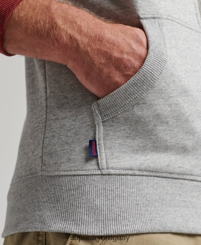 uy Superdry hombres sudadera con capucha y cremallera de béisbol con logo esencial de algodón orgánico gris claro DT2N8Z498 ropa