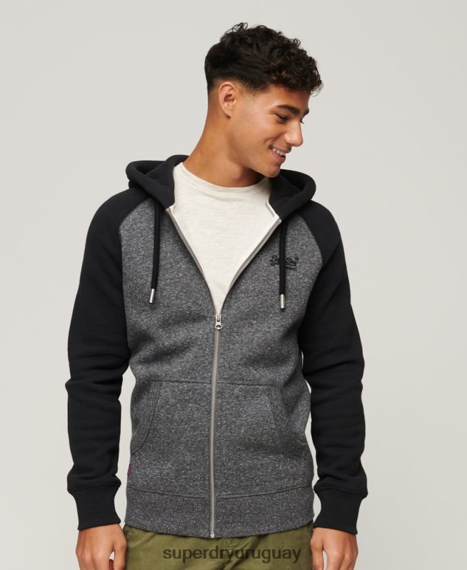uy Superdry hombres sudadera con capucha y cremallera de béisbol con logo esencial de algodón orgánico gris oscuro DT2N8Z671 ropa
