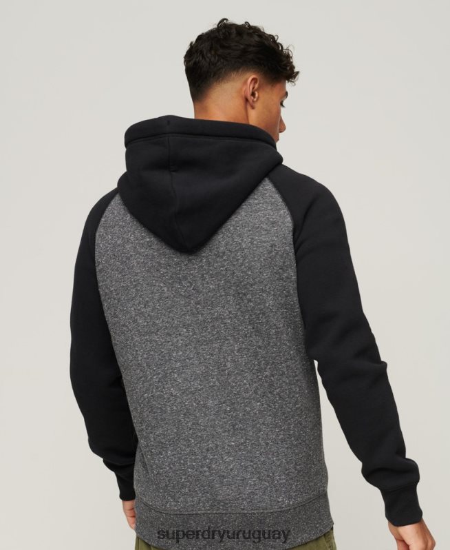 uy Superdry hombres sudadera con capucha y cremallera de béisbol con logo esencial de algodón orgánico gris oscuro DT2N8Z671 ropa