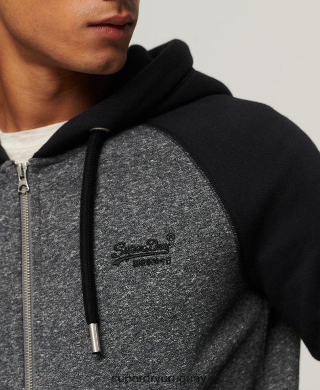 uy Superdry hombres sudadera con capucha y cremallera de béisbol con logo esencial de algodón orgánico gris oscuro DT2N8Z671 ropa