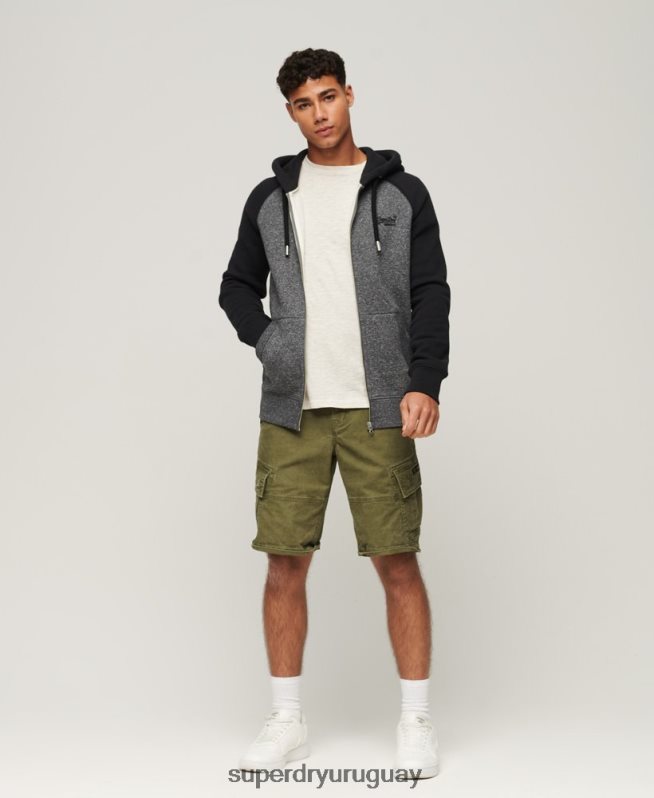 uy Superdry hombres sudadera con capucha y cremallera de béisbol con logo esencial de algodón orgánico gris oscuro DT2N8Z671 ropa