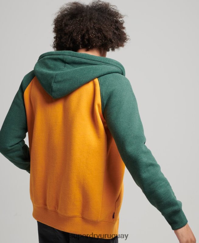 uy Superdry hombres sudadera con capucha y cremallera de béisbol con logo esencial de algodón orgánico oro DT2N8Z803 ropa