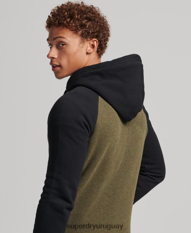 uy Superdry hombres sudadera con capucha y cremallera de béisbol con logo esencial de algodón orgánico verde DT2N8Z520 ropa