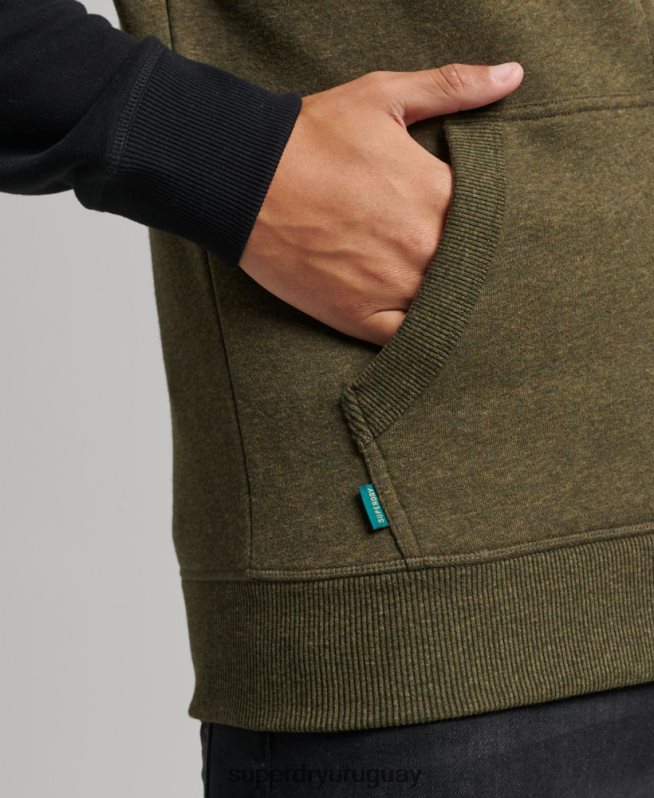 uy Superdry hombres sudadera con capucha y cremallera de béisbol con logo esencial de algodón orgánico verde DT2N8Z520 ropa