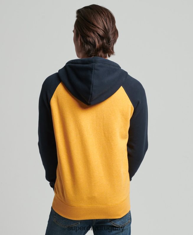 uy Superdry hombres sudadera con capucha y cremallera de béisbol con logo vintage de algodón orgánico amarillo DT2N8Z5174 ropa