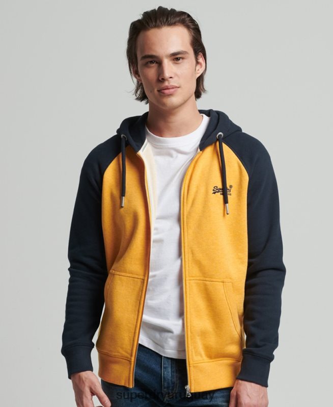 uy Superdry hombres sudadera con capucha y cremallera de béisbol con logo vintage de algodón orgánico amarillo DT2N8Z5174 ropa