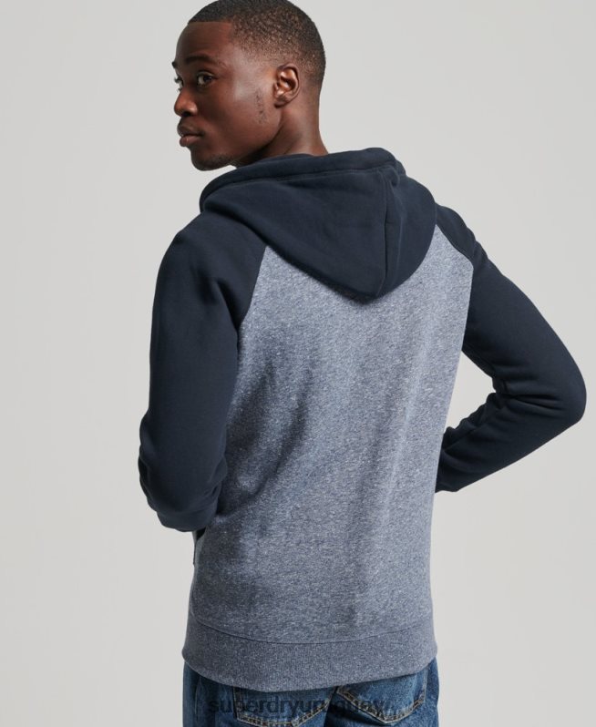 uy Superdry hombres sudadera con capucha y cremallera de béisbol con logo vintage de algodón orgánico azul DT2N8Z709 ropa