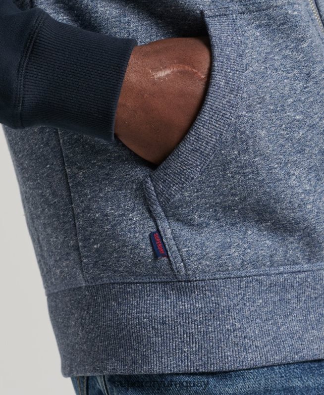 uy Superdry hombres sudadera con capucha y cremallera de béisbol con logo vintage de algodón orgánico azul DT2N8Z709 ropa