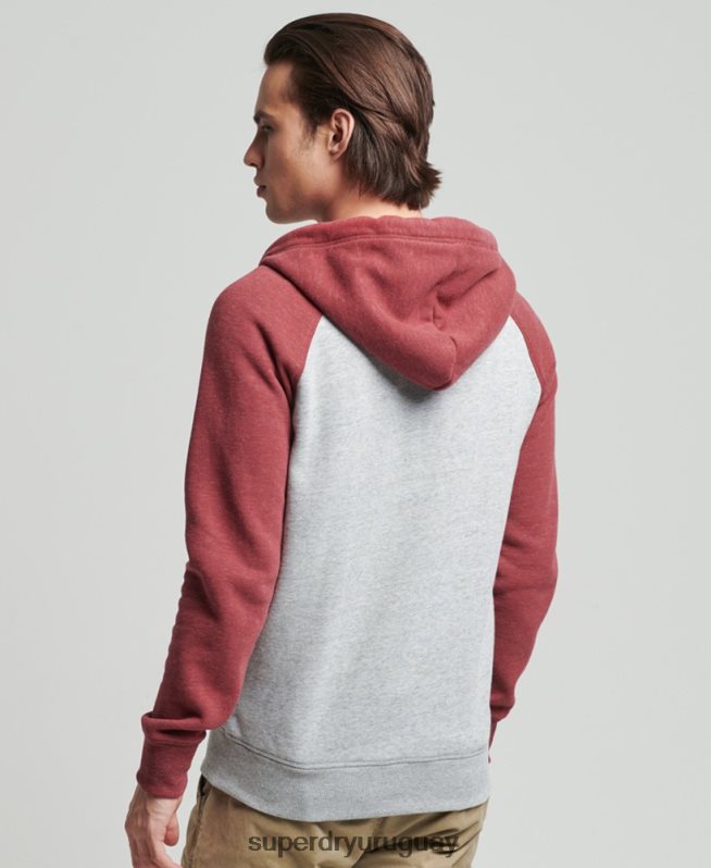 uy Superdry hombres sudadera con capucha y cremallera de béisbol con logo vintage de algodón orgánico gris claro DT2N8Z674 ropa