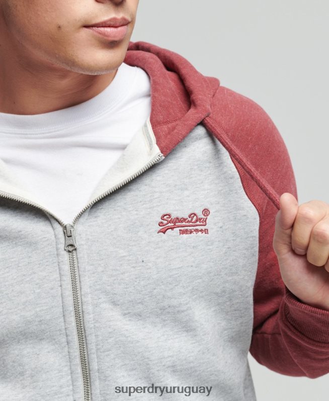 uy Superdry hombres sudadera con capucha y cremallera de béisbol con logo vintage de algodón orgánico gris claro DT2N8Z674 ropa