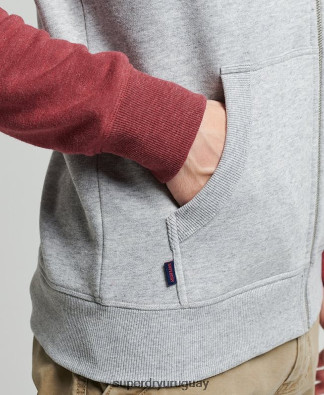 uy Superdry hombres sudadera con capucha y cremallera de béisbol con logo vintage de algodón orgánico gris claro DT2N8Z674 ropa