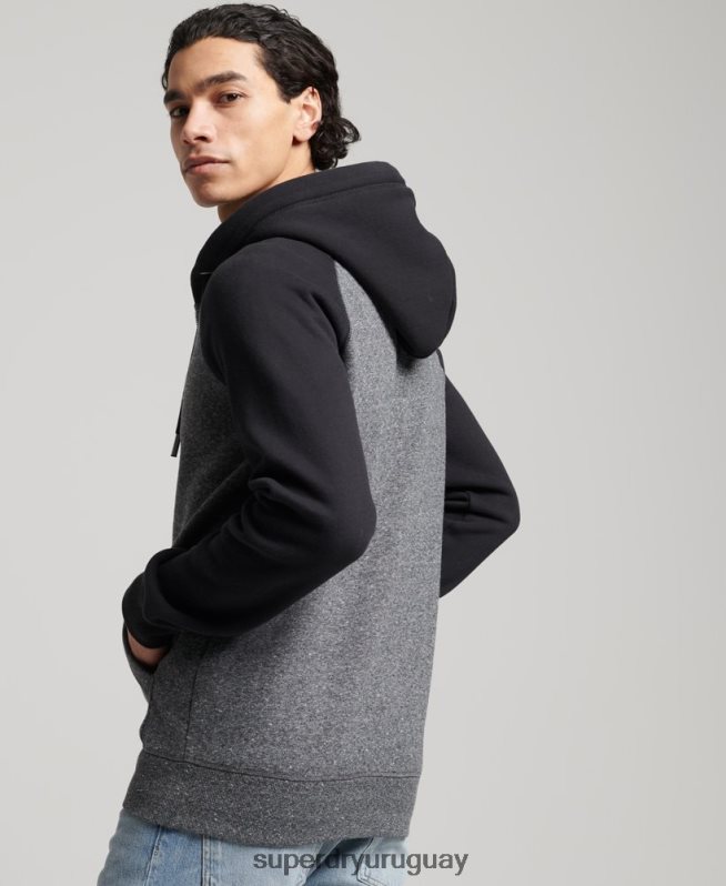 uy Superdry hombres sudadera con capucha y cremallera de béisbol con logo vintage de algodón orgánico gris oscuro DT2N8Z666 ropa
