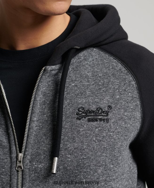 uy Superdry hombres sudadera con capucha y cremallera de béisbol con logo vintage de algodón orgánico gris oscuro DT2N8Z666 ropa