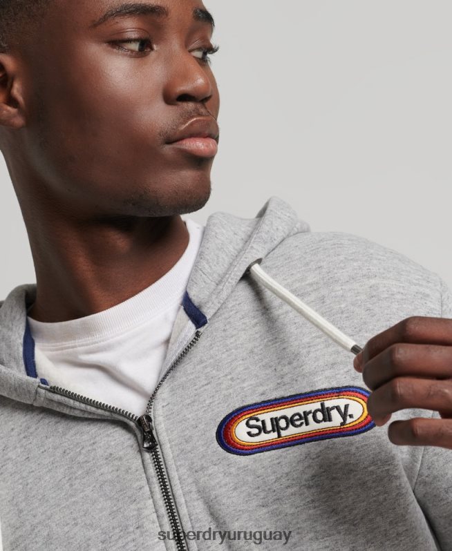 uy Superdry hombres sudadera con capucha y cremallera de temporada con logo vintage core gris DT2N8Z5163 ropa