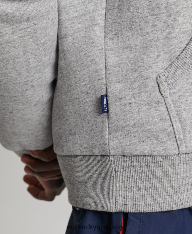 uy Superdry hombres sudadera con capucha y cremallera de temporada con logo vintage core gris DT2N8Z5163 ropa