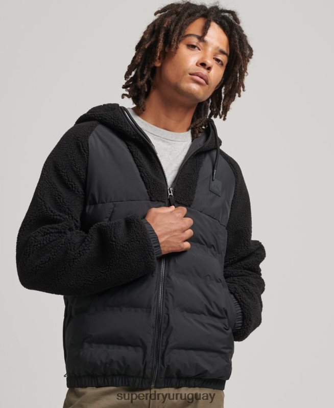 uy Superdry hombres sudadera con capucha y cremallera híbrida de polar de montaña negro DT2N8Z5015 ropa
