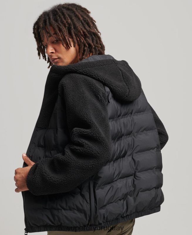 uy Superdry hombres sudadera con capucha y cremallera híbrida de polar de montaña negro DT2N8Z5015 ropa