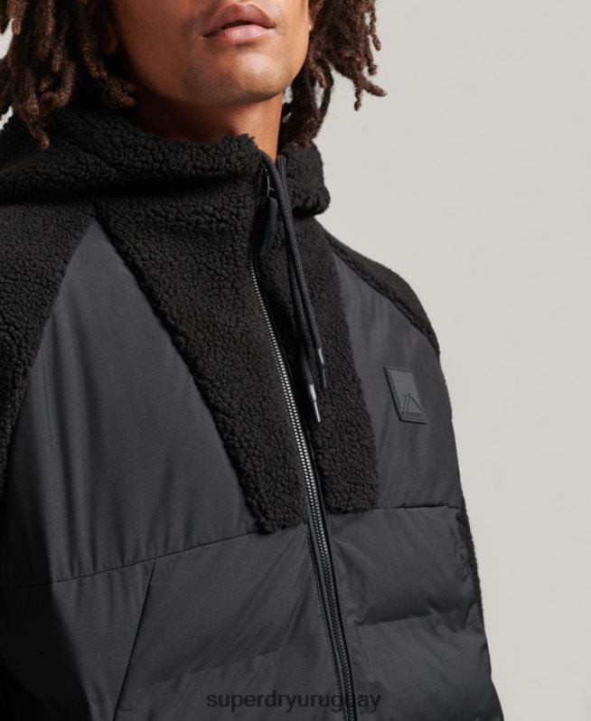 uy Superdry hombres sudadera con capucha y cremallera híbrida de polar de montaña negro DT2N8Z5015 ropa