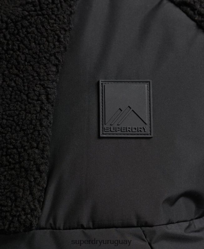 uy Superdry hombres sudadera con capucha y cremallera híbrida de polar de montaña negro DT2N8Z5015 ropa