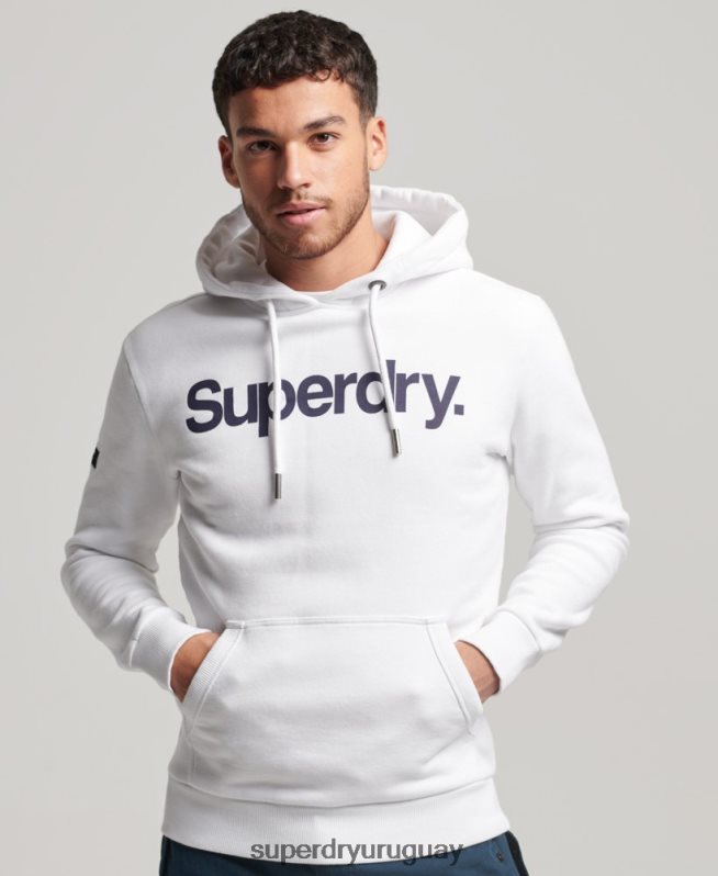 uy Superdry hombres sudadera con capucha y gráfico del logo central de algodón orgánico blanco DT2N8Z5075 ropa