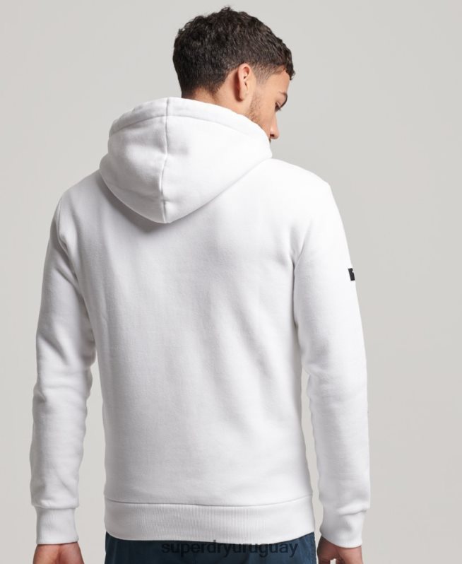 uy Superdry hombres sudadera con capucha y gráfico del logo central de algodón orgánico blanco DT2N8Z5075 ropa