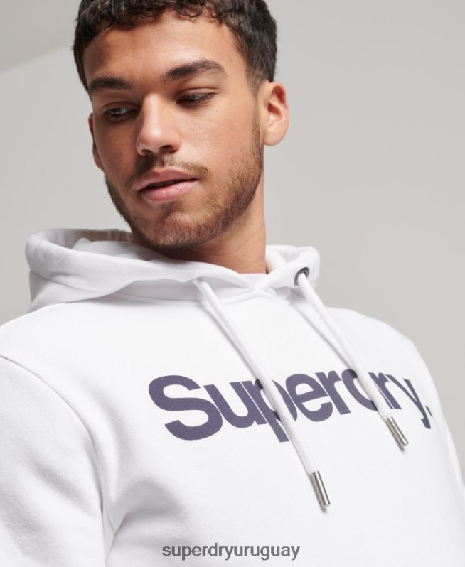 uy Superdry hombres sudadera con capucha y gráfico del logo central de algodón orgánico blanco DT2N8Z5075 ropa