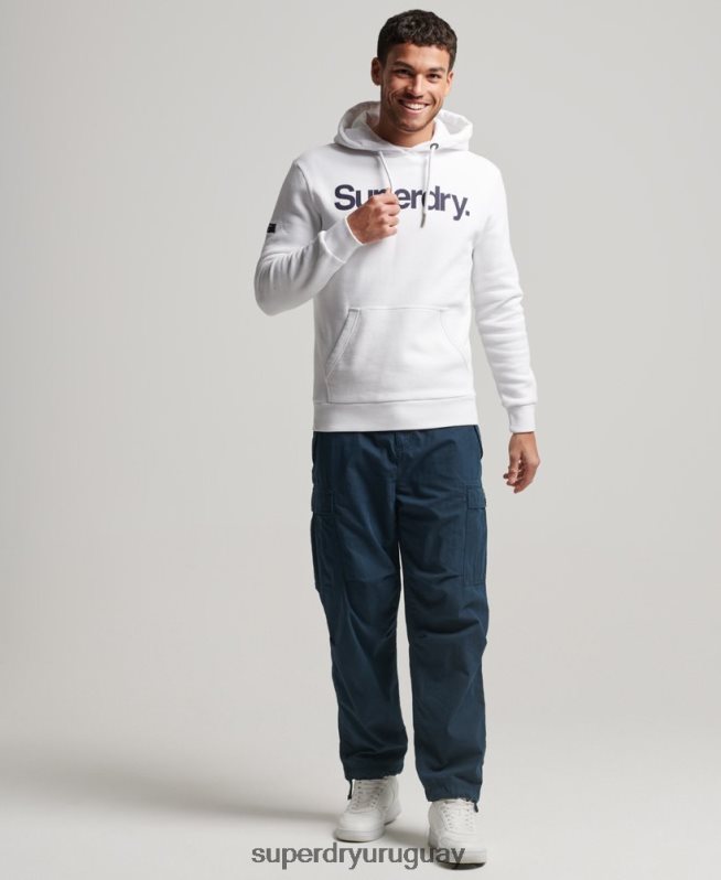 uy Superdry hombres sudadera con capucha y gráfico del logo central de algodón orgánico blanco DT2N8Z5075 ropa