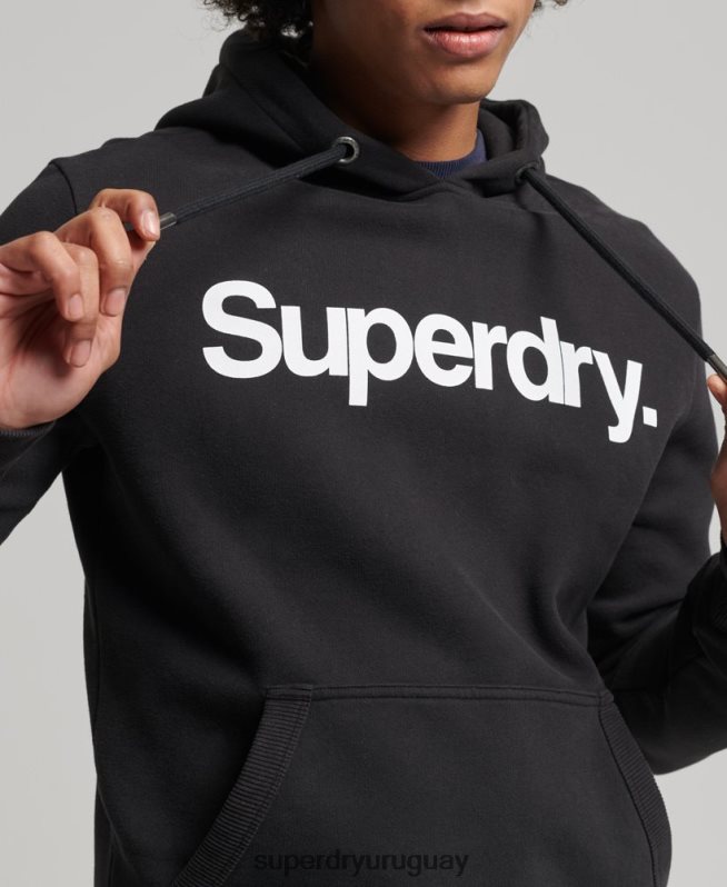 uy Superdry hombres sudadera con capucha y gráfico del logo central de algodón orgánico negro DT2N8Z5026 ropa