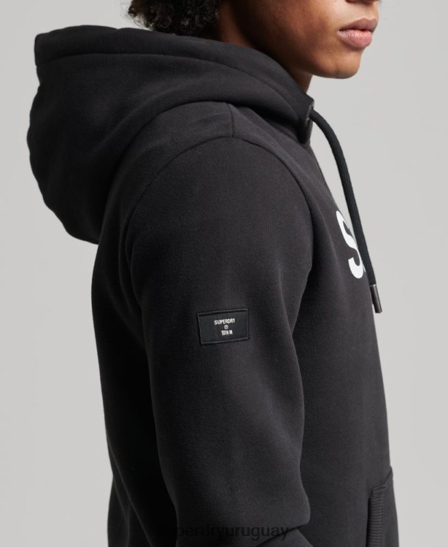 uy Superdry hombres sudadera con capucha y gráfico del logo central de algodón orgánico negro DT2N8Z5026 ropa