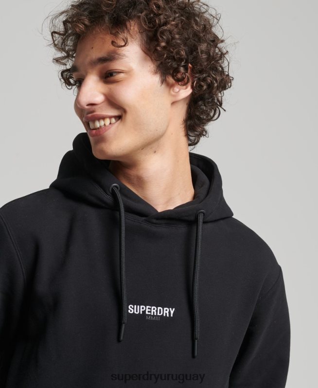 uy Superdry hombres sudadera con capucha y logo bordado negro DT2N8Z5206 ropa