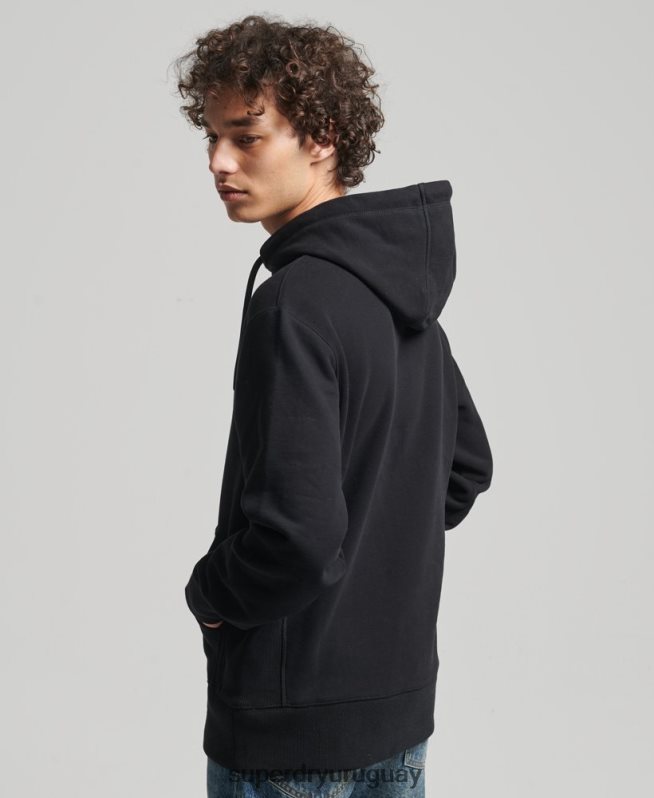 uy Superdry hombres sudadera con capucha y logo bordado negro DT2N8Z5206 ropa