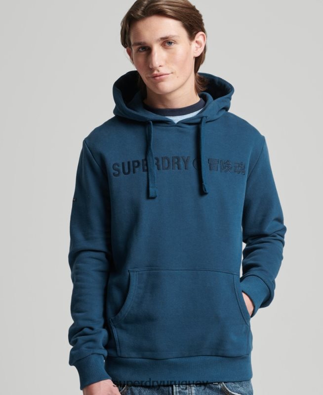 uy Superdry hombres sudadera con capucha y logo corporativo vintage azul DT2N8Z857 ropa