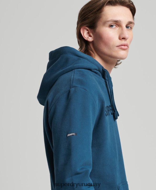 uy Superdry hombres sudadera con capucha y logo corporativo vintage azul DT2N8Z857 ropa