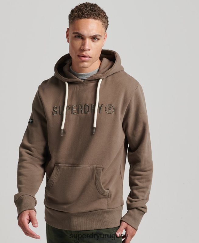 uy Superdry hombres sudadera con capucha y logo de corporación vintage caqui DT2N8Z5170 ropa