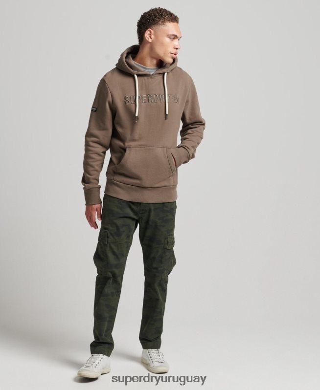 uy Superdry hombres sudadera con capucha y logo de corporación vintage caqui DT2N8Z5170 ropa