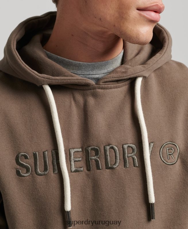uy Superdry hombres sudadera con capucha y logo de corporación vintage caqui DT2N8Z5170 ropa