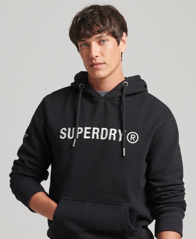 uy Superdry hombres sudadera con capucha y logo de corporación vintage negro DT2N8Z5169 ropa