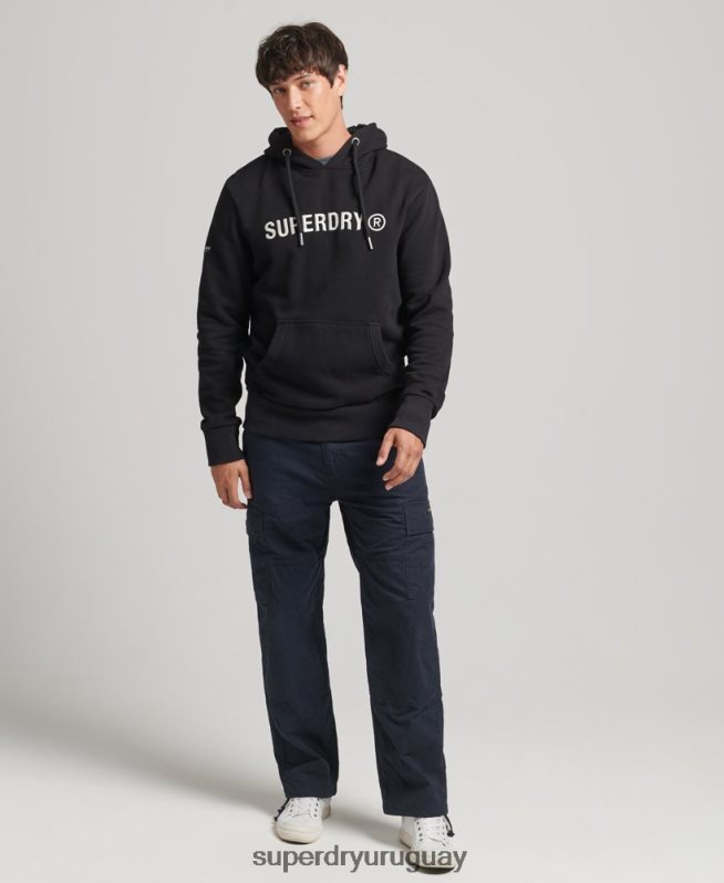 uy Superdry hombres sudadera con capucha y logo de corporación vintage negro DT2N8Z5169 ropa