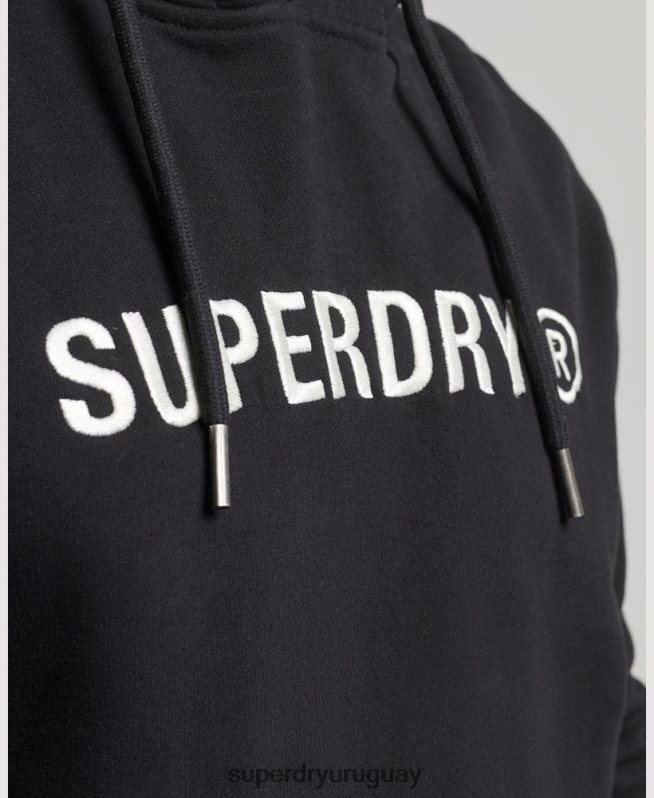 uy Superdry hombres sudadera con capucha y logo de corporación vintage negro DT2N8Z5169 ropa