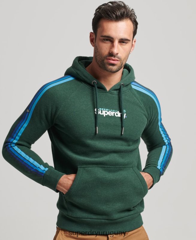 uy Superdry hombres sudadera con capucha y logo de raya en la manga cali verde DT2N8Z879 ropa