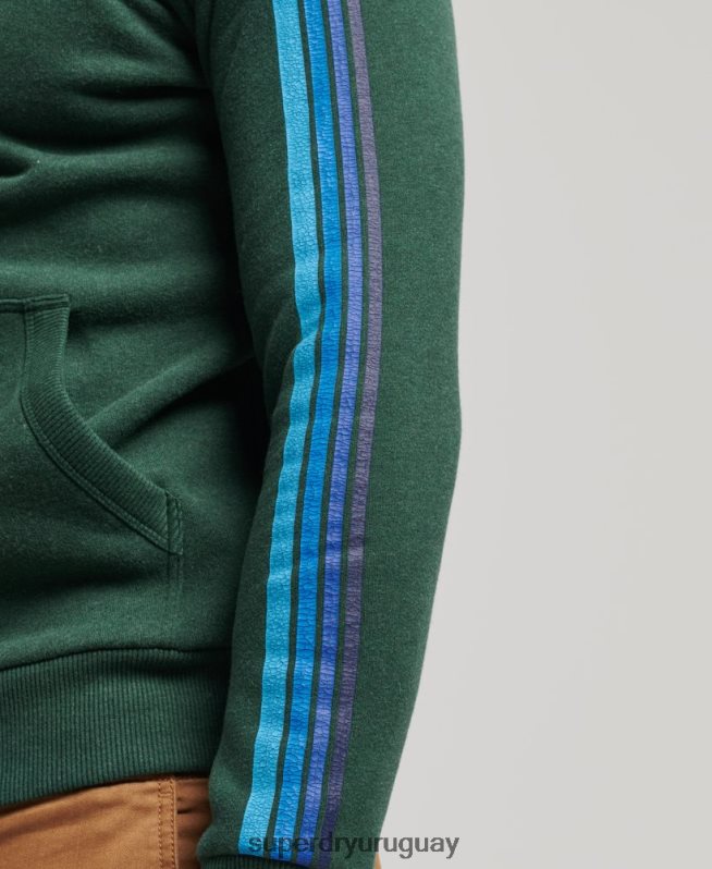 uy Superdry hombres sudadera con capucha y logo de raya en la manga cali verde DT2N8Z879 ropa