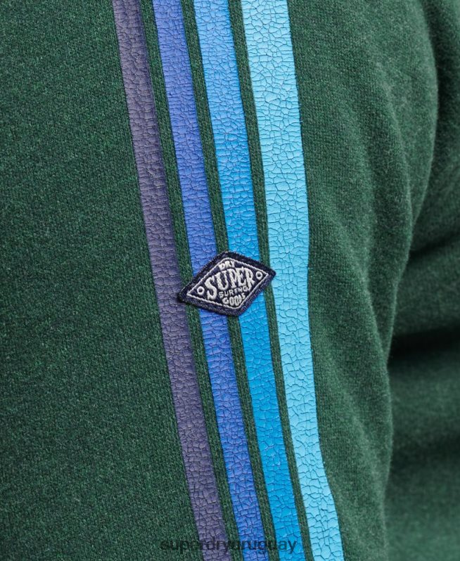 uy Superdry hombres sudadera con capucha y logo de raya en la manga cali verde DT2N8Z879 ropa