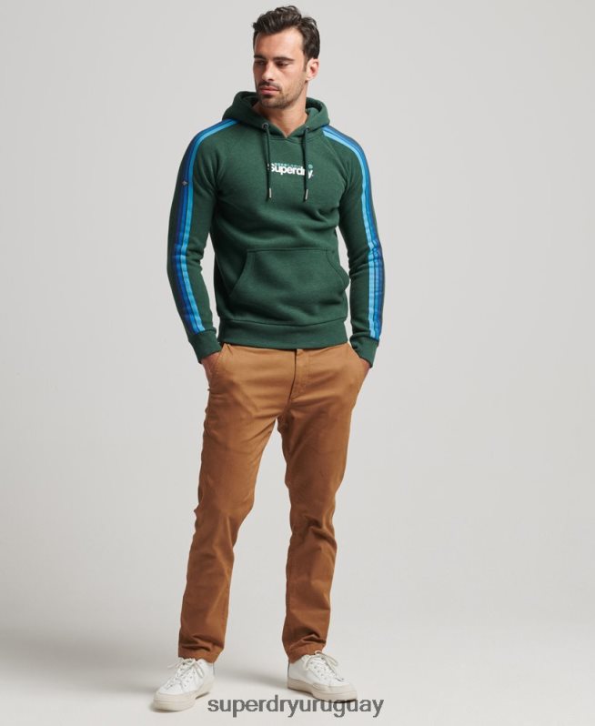 uy Superdry hombres sudadera con capucha y logo de raya en la manga cali verde DT2N8Z879 ropa