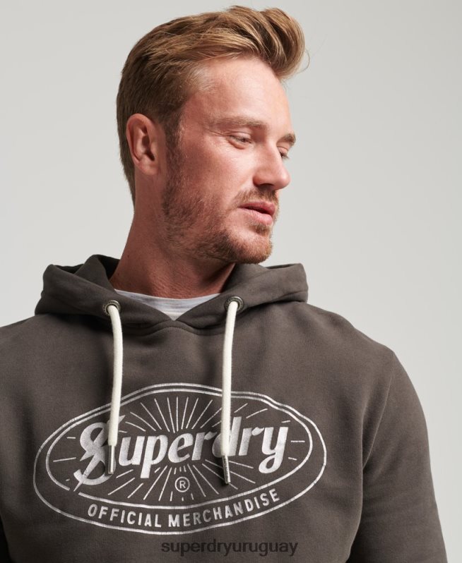 uy Superdry hombres sudadera con capucha y logo de rayo vintage gris oscuro DT2N8Z5073 ropa
