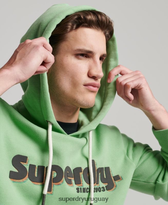 uy Superdry hombres sudadera con capucha y logo de terreno verde DT2N8Z38 ropa