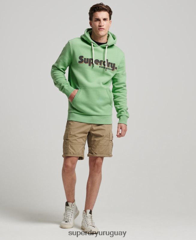 uy Superdry hombres sudadera con capucha y logo de terreno verde DT2N8Z38 ropa
