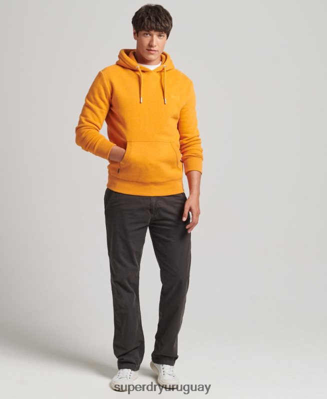 uy Superdry hombres sudadera con capucha y logo esencial de algodón orgánico amarillo DT2N8Z517 ropa