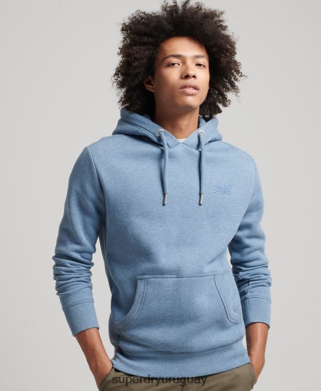 uy Superdry hombres sudadera con capucha y logo esencial de algodón orgánico azul claro DT2N8Z552 ropa
