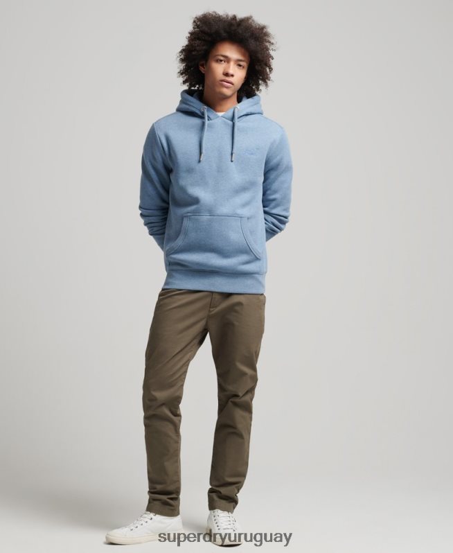 uy Superdry hombres sudadera con capucha y logo esencial de algodón orgánico azul claro DT2N8Z552 ropa